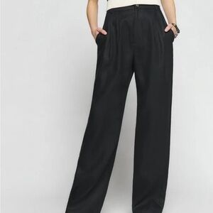 Reformation mason linen pants black high rise drapey wide‎ leg trouser 8Petite